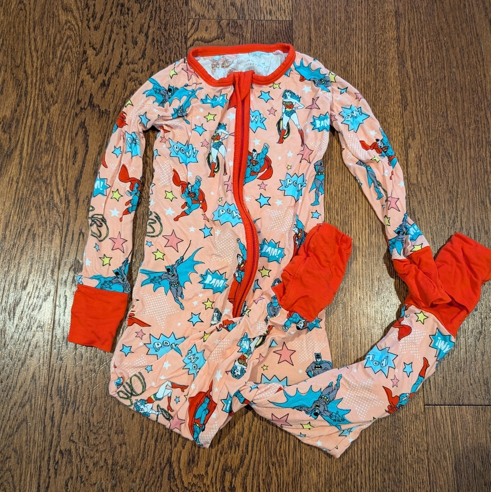 Little Sleepies Pink Justice League Zippered Pajamas Onesie Sz 18-24M